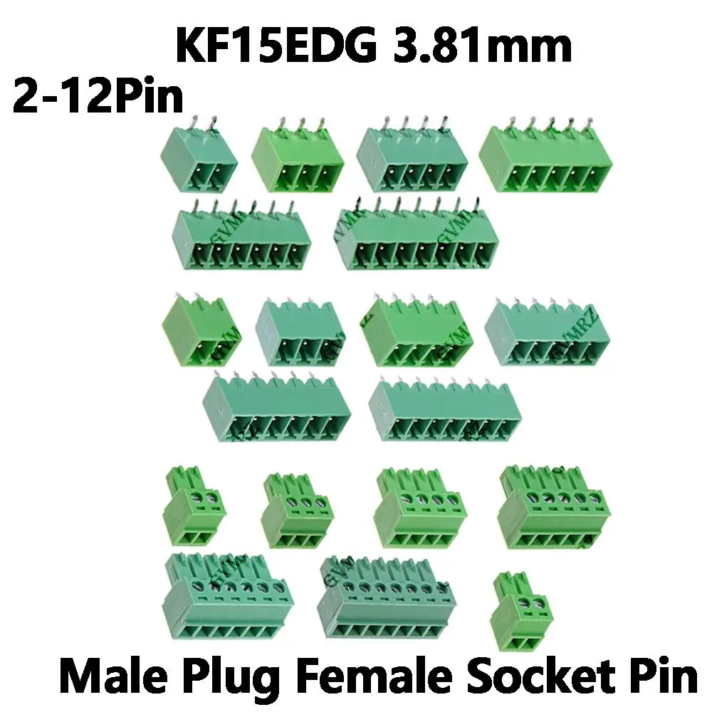 5Set 15EDG 4P 5P 3.81mm PCB Seal Screw Terminal Block 2~12 Pin KF15EDG Female Socket Pin Header Wire Connector+3.81 Male Plug