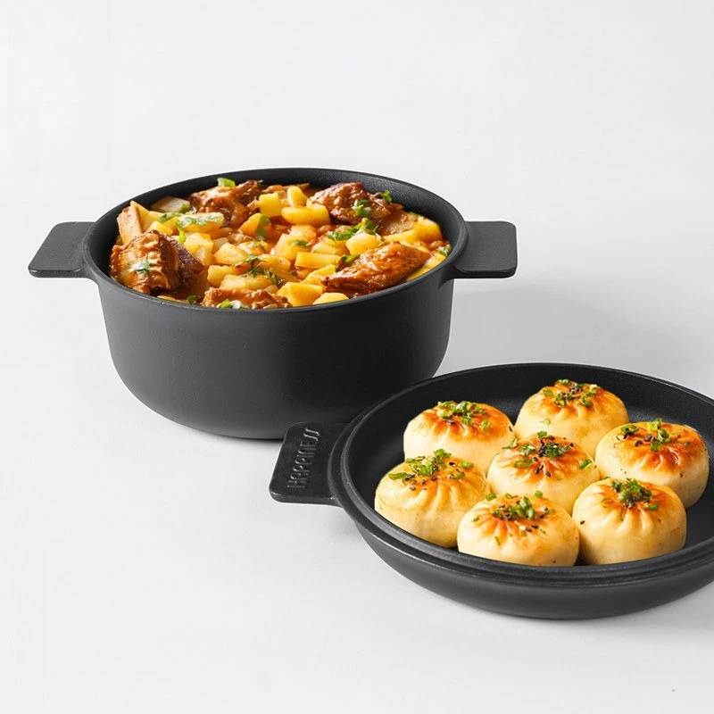 Natural Enamel Cast Iron Pot,Outdoor Camping Stew Pot,Dual-use Frying Braiser,Healthy Non-stick Picnic Cookware Tool