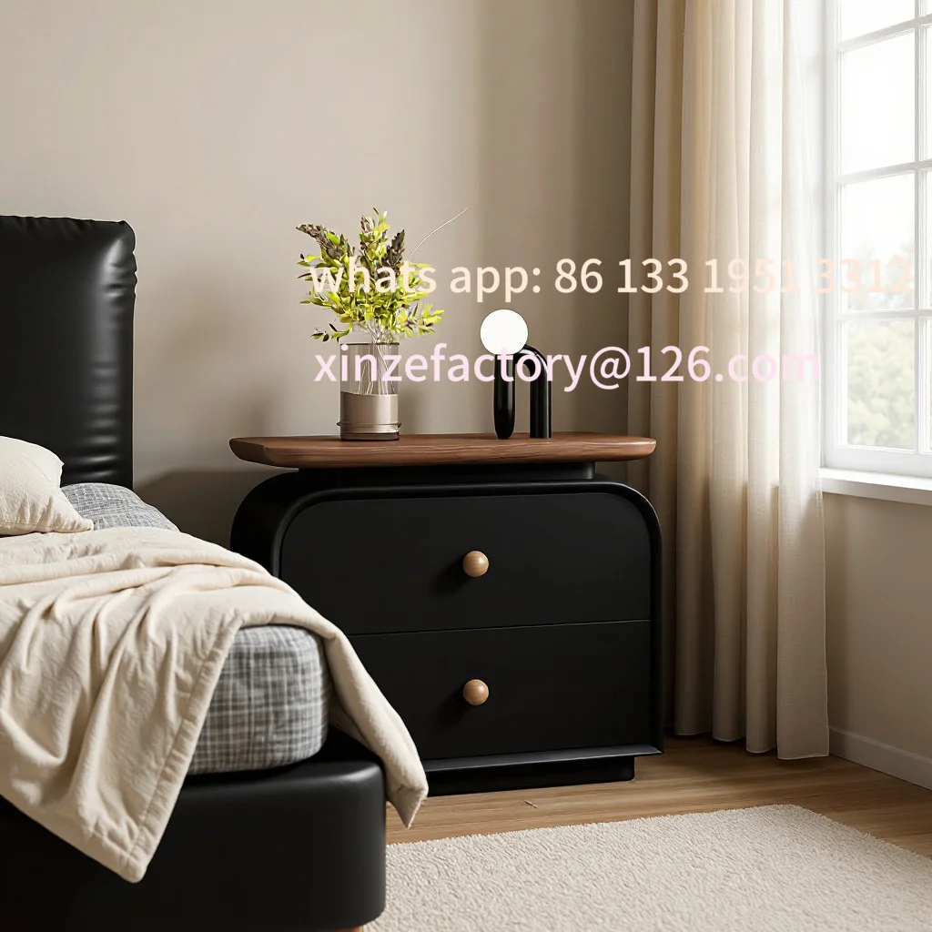 

Customizable design sense niche bedside table solid wood small bedroom light luxury high sense black storage cabinet