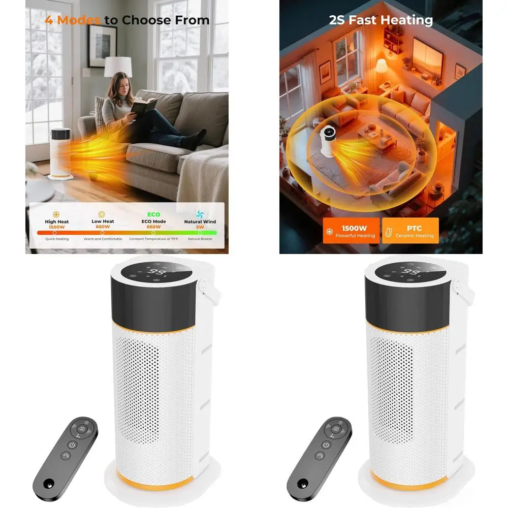 

1500W PTC Ceramic Heater with Remote, Timer, 70° Swing, LED Display & Child Lock for Indoor Use