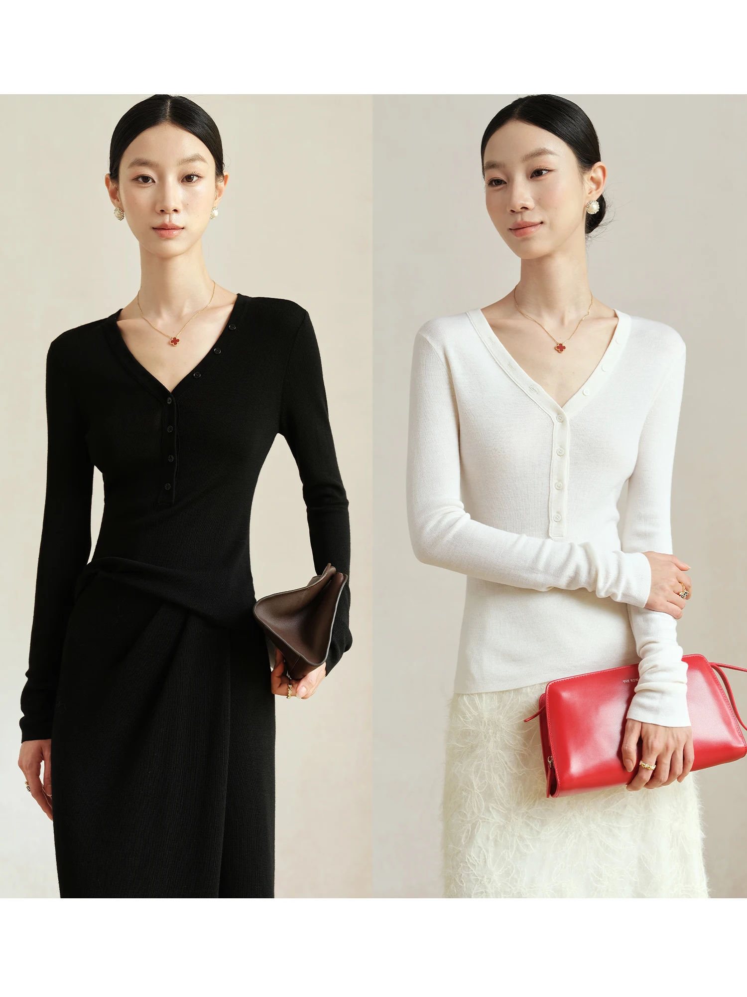 

Ji Qisi 00 Wool 20S Waable Knitted Slim Fit V-Ne Base irt Soft Casual Sle Long Sve Women's Comfortable Breathable