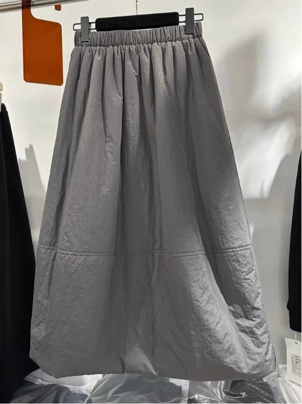 Korean Sle Cotton Blend A-Line  Skirt Spring Summer Autumn Casual Wear Elastic Waist Flower Bud Design Versatile Skirt