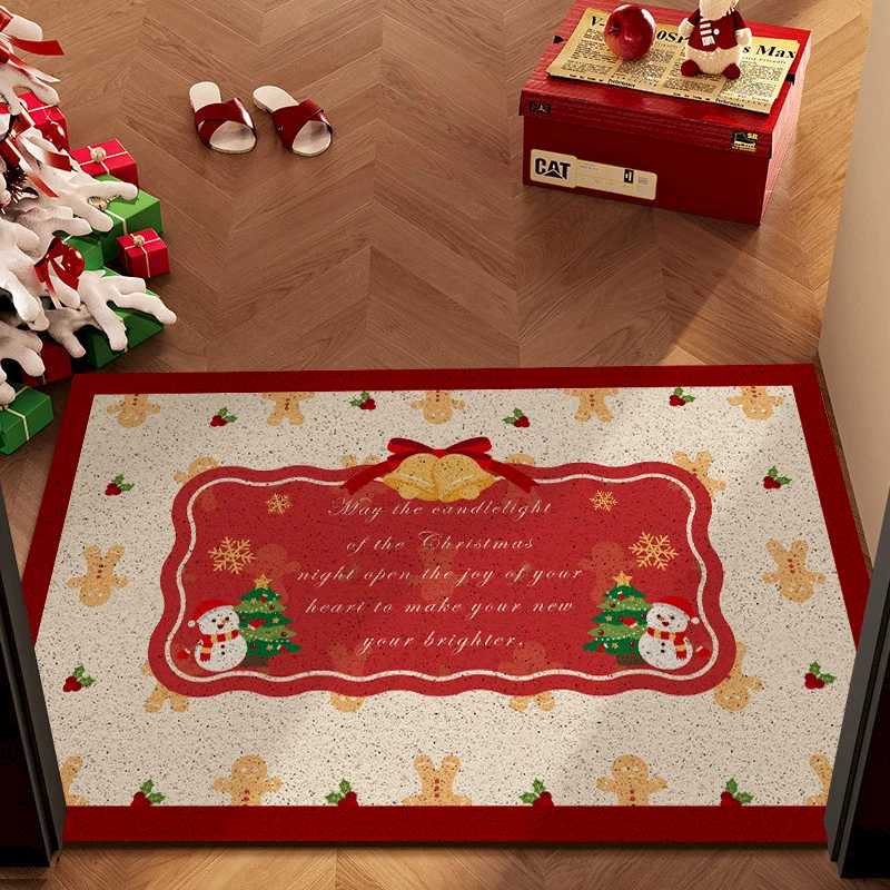 VIKAMA Retro Border Christmas Tree Carpet, Anti Slip And Absorbent Floor Mat, Indoor And Outdoor Home Decoration