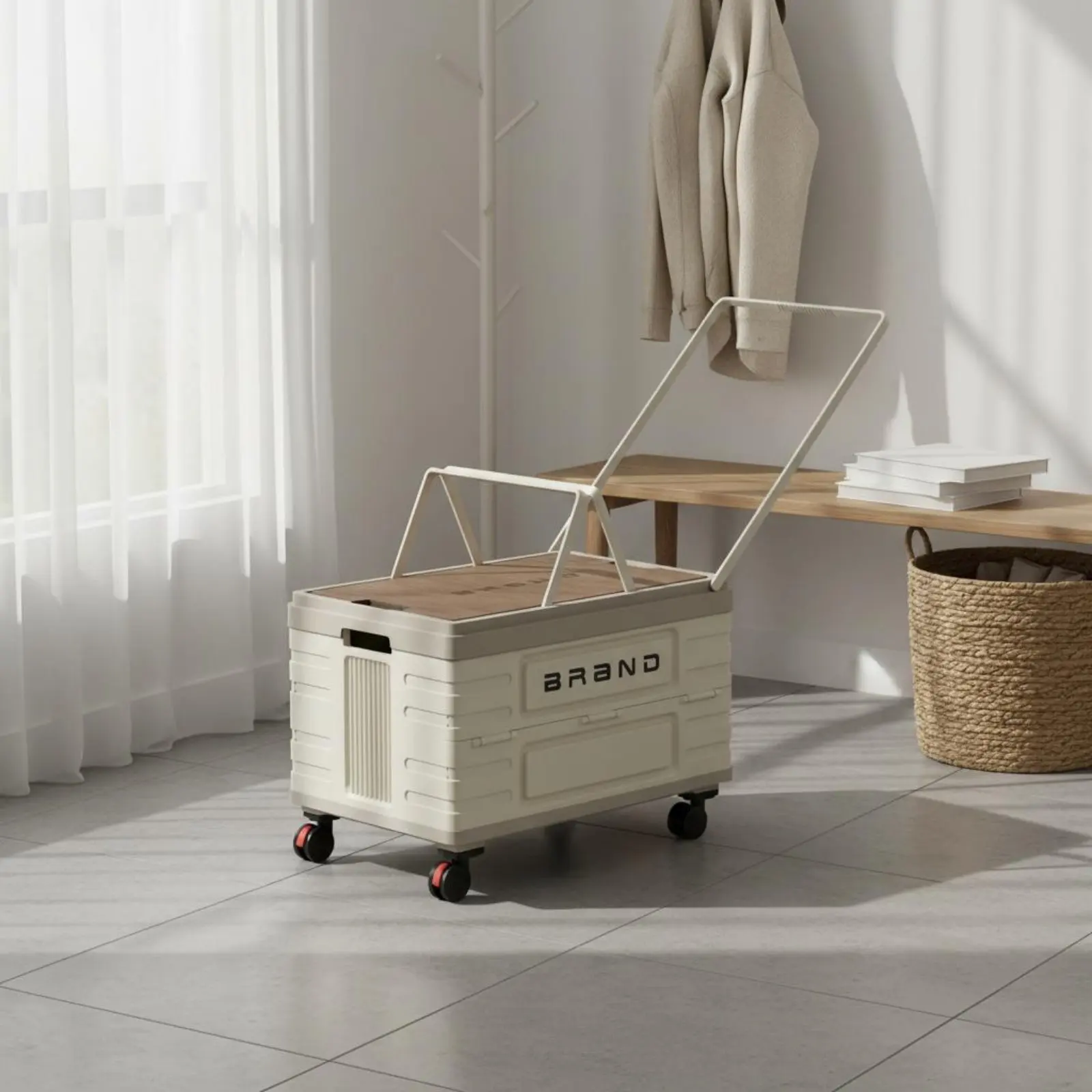 

Foldable Storage Box Portable Trunk Storage Box Home Organization Wood Lid Wheeled for Picnic