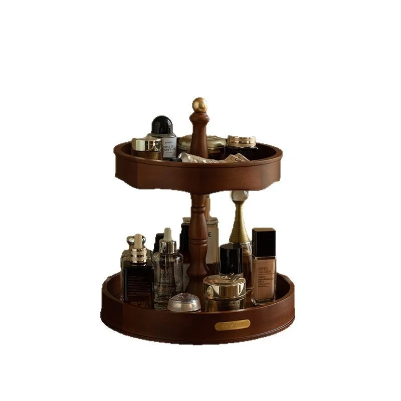 

Cosmetics storage box, double-layer premium wooden rotating storage, skin care products, perfume, dresser, shelf