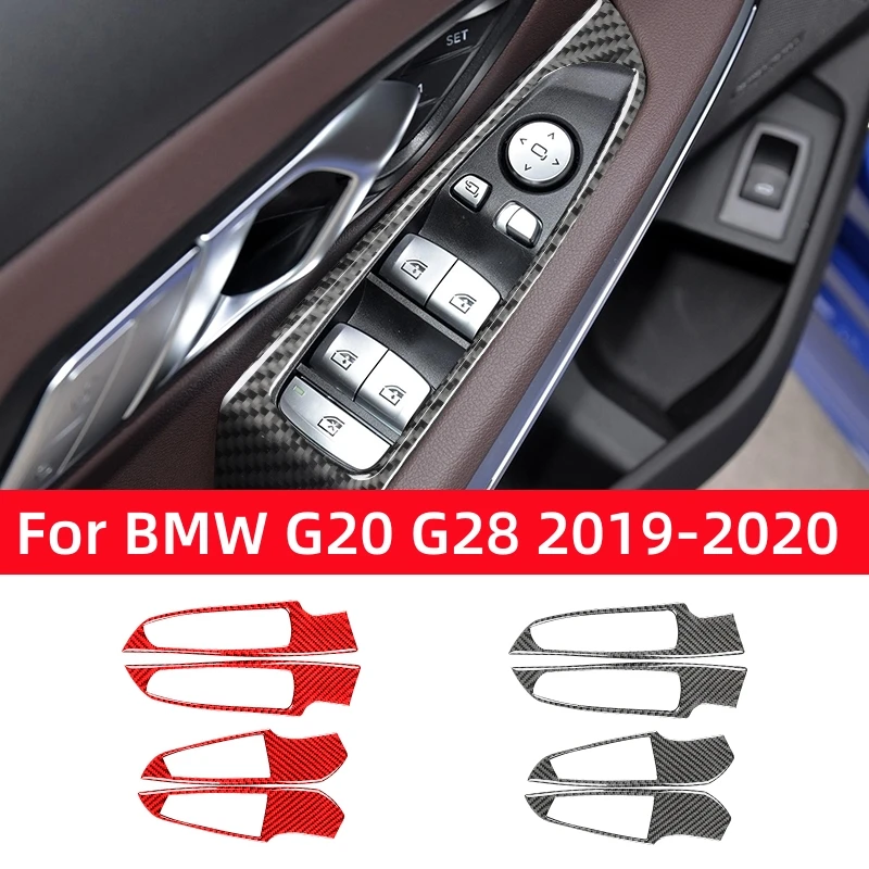 

For BMW 3 Series G20 G28 2019-2020 Accessories Carbon Fiber Interior Car Windows Control Lifting Panel Trim Cover Frame Stickers