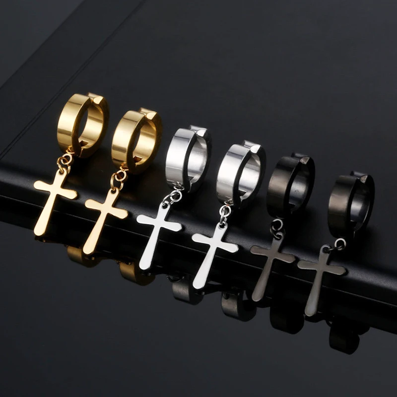 1/12 Pairs Magnetic Ear Clip Set Men and Women Stainless Steel Ring Cross Non-Perforated Fake Gauge Huggie Hoop Earrings Set