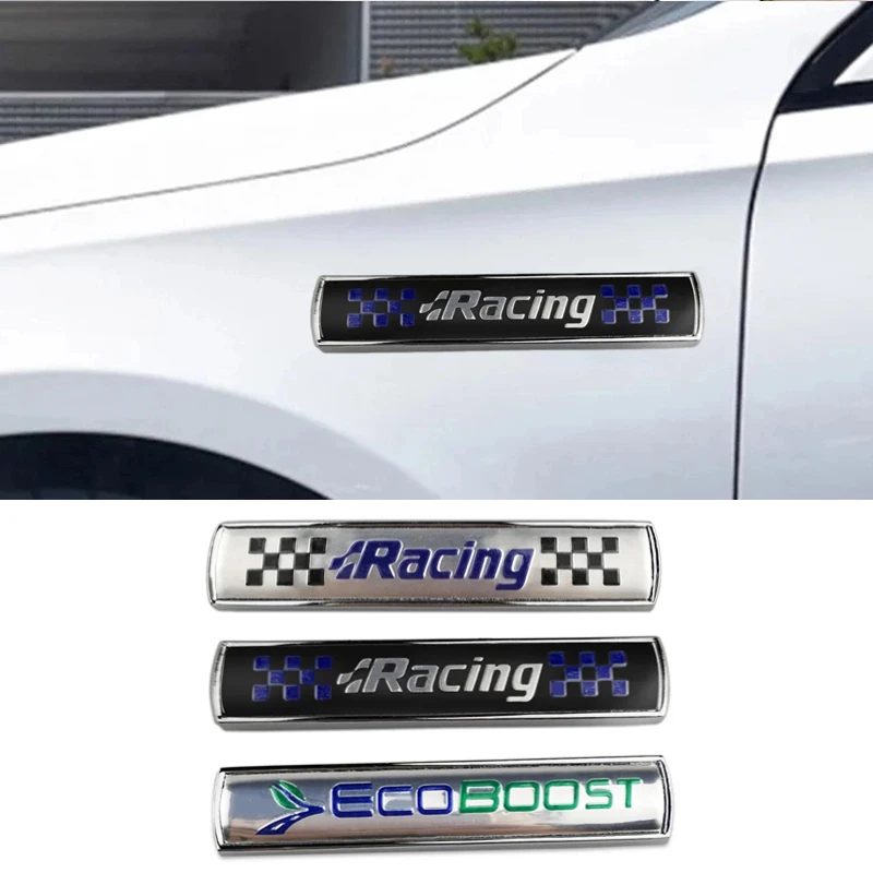 2pcs Metal Car Fender Side Trunk Badge Sticker for Ford Racing ECOBOOST Logo Fiesta Focus Mondeo Kuga Ranger Transit Accessories