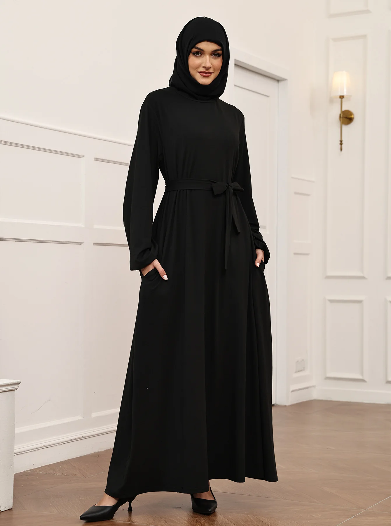 

Рамадан Абайя Дубай Кафтан Женское платье с поясом и головным платком, мусульманская исламская одежда, арабское платье, Ид Джеллаба, Кафтан Марокканский женский