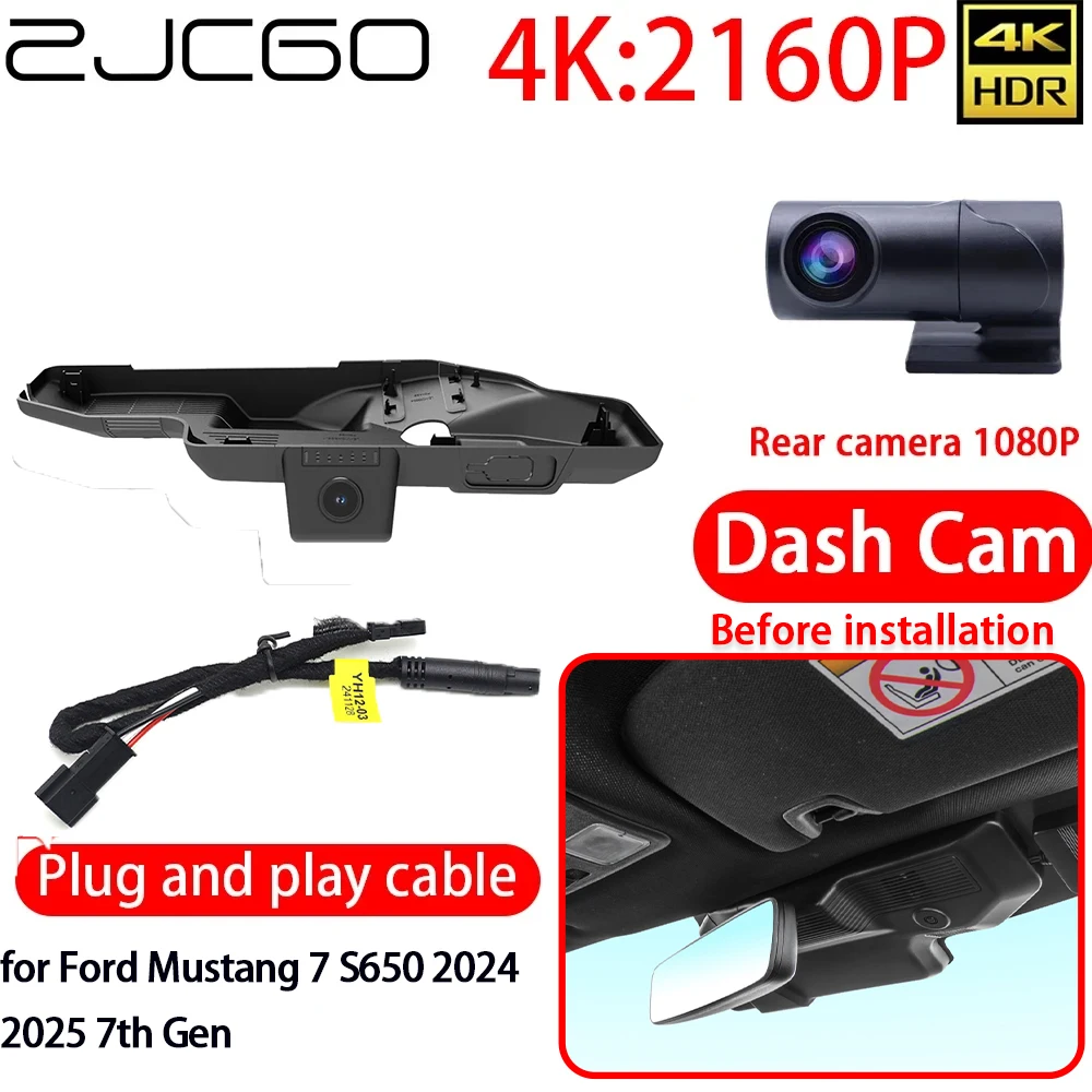 

ZJCGO 4K Car DVR Dash Cam Wifi Front Rear Camera 24h Monitor for Ford Mustang 7 S650 2024 2025 7th Gen
