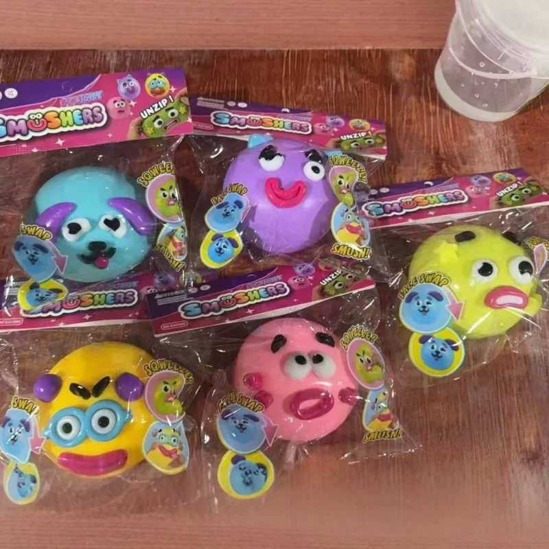 Em Estoque Smushers Curiosities Dog Face Swap Brinquedo Squishy de Apertar para Alívio do Estresse e Descompressão, Brinquedos DIY, Cor Aleatória