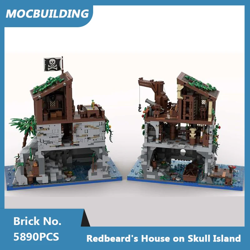 Moc Bausteine Schädel Insel mit Red beards Haus Modell DIY montiert Ziegel kreative Architektur Weihnachts spielzeug Geschenke 5890pcs