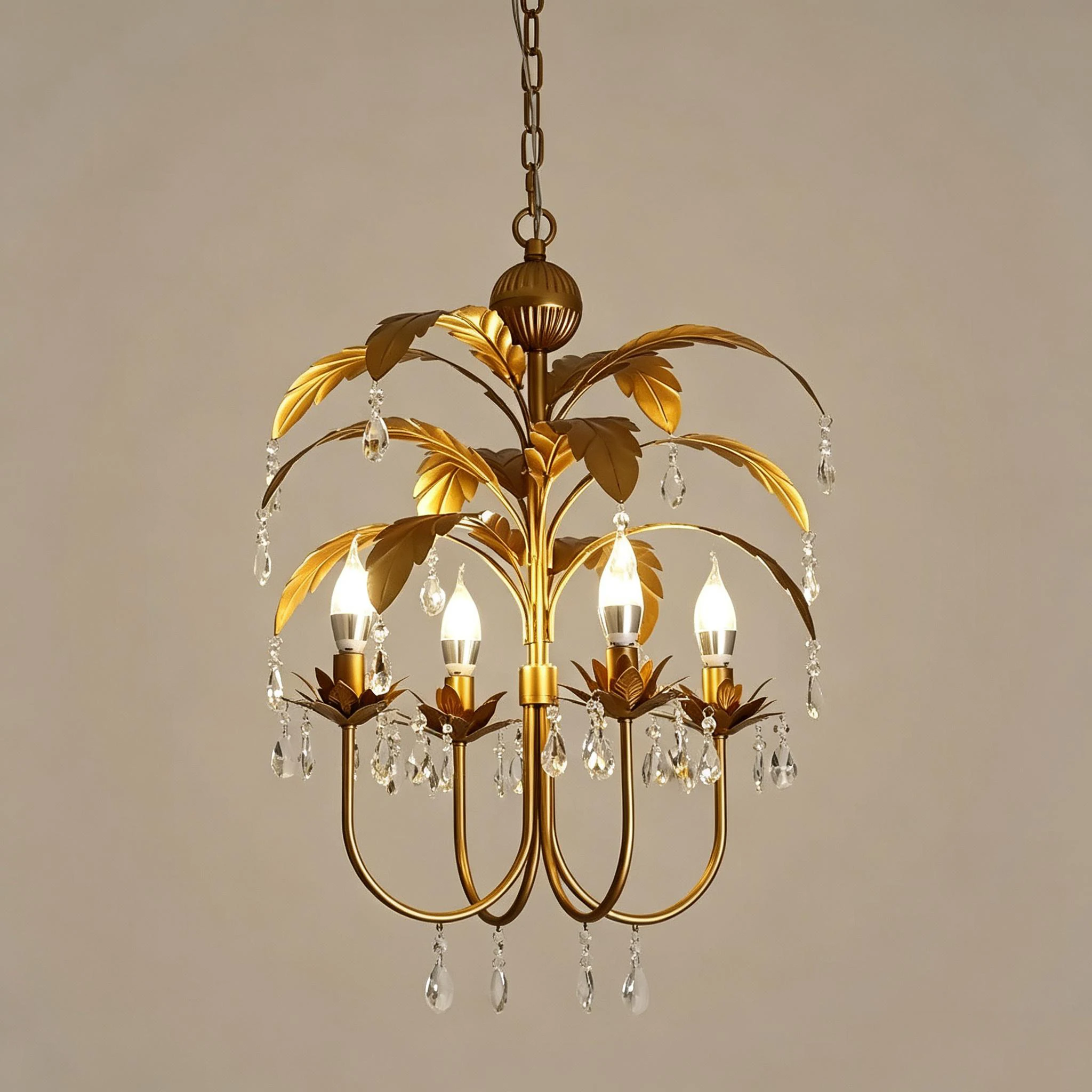 Kreative Amerikanische Retro Ländliche Eisen-Kristall-Pendelleuchte Wohnzimmer Esszimmer Garderobe E14 Gold Kerzen-Kronleuchter