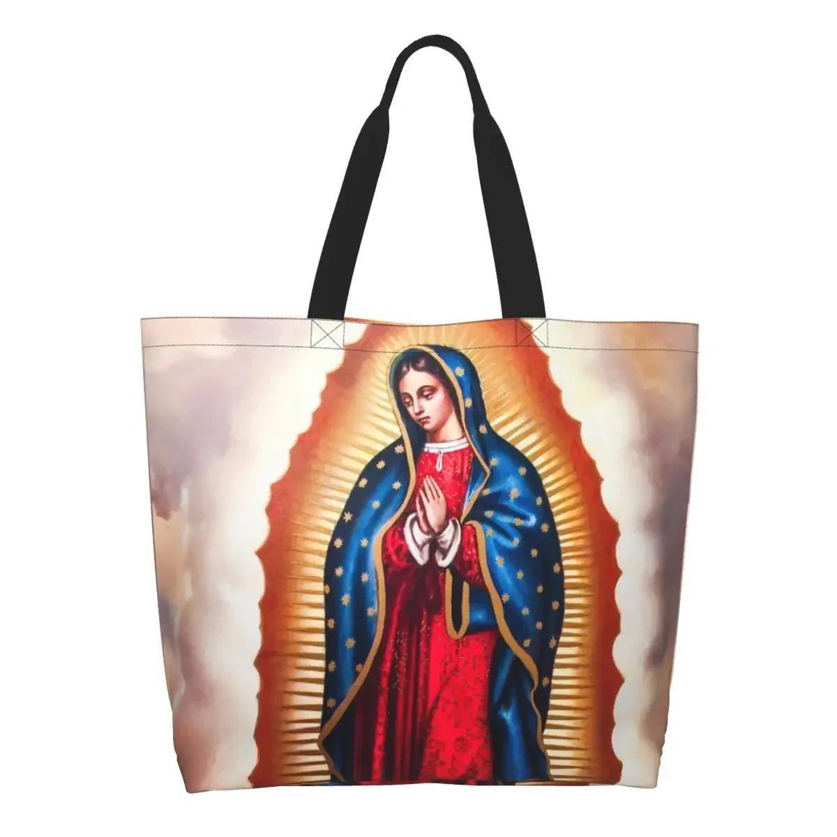 Custom Guadalupe Virgin Mary Canvas Shopping Bag Portable Large Capacity Grocery Virgen De Guadalupe Christian Shopper Tote Bags