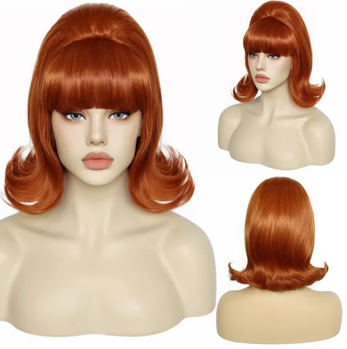 Synthetic Hair Short 70s Pinup Pelucas 60s Black Retro Beehive Flip Wigs for Women Wig