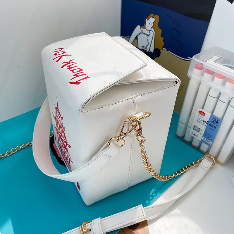 Chinese Takeout Box Purse Pu Leather Women Handbag Novelty Fashion Crossbody Bag Shoulder Chain Bag For Girl Handbag Tower Purse