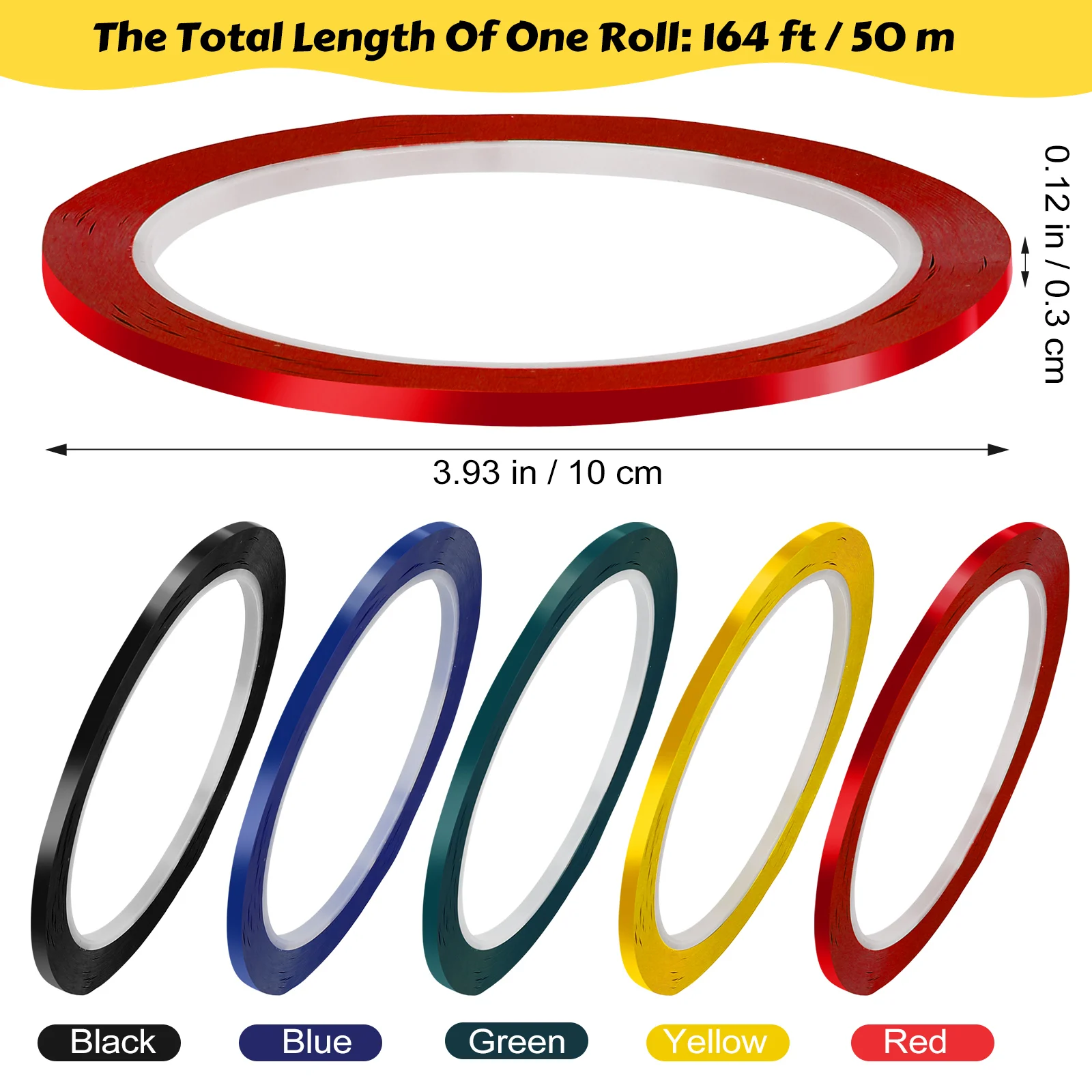 10pcs Warning Line Tape 3Mm X 50M Desktop Positioning Color Marking Seamless Segment Insulation Adhesive Tape For