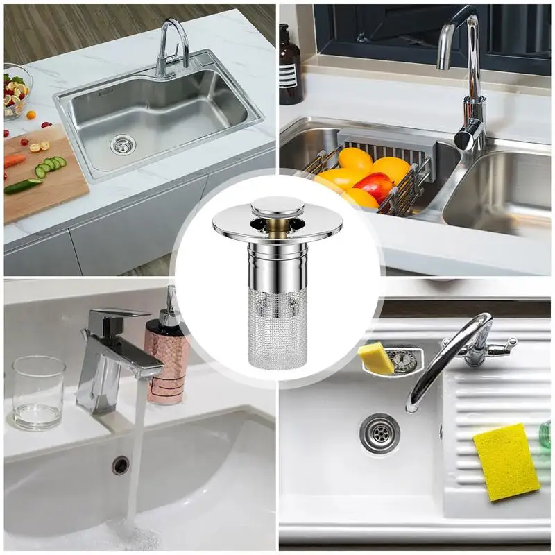 1PCS Washbasin Leak Plug Stainless Steel Hair Strainer Drain Plug with Filter Mesh Universal Accessory for Washbasin anti-Clog