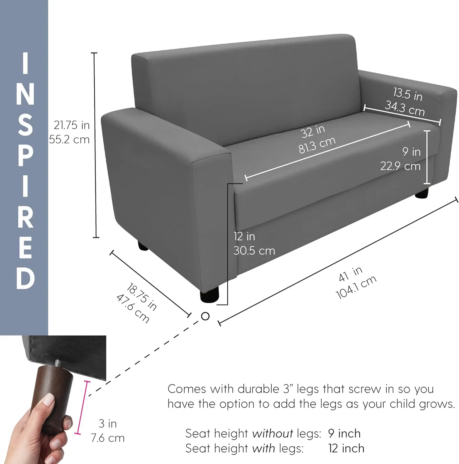 SoftScape Inspired Kids Sofa, Comfy Modern Design for Home, Daycare, Preschool - Blue