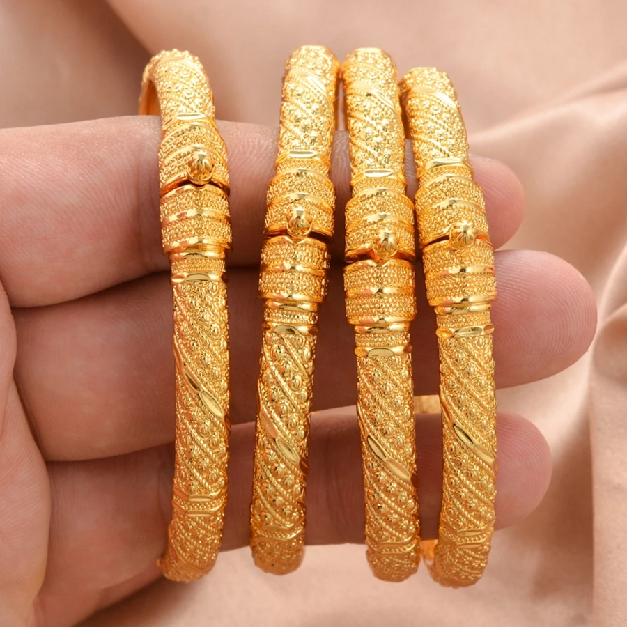 

Middle East 4pcs/lot Ethiopian Gold Color Bangles For Women girls Dubai Jewelry For Women Ethiopian The bride Wedding Gifts