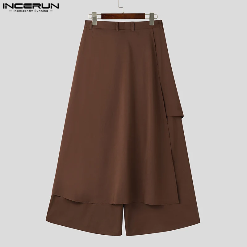 Fashion Men Wide Leg Pants Solid Loose Button Joggers Irregular Trousers Men Streetwear 2024 Oversize Skirts Pants S-5XL INCERUN