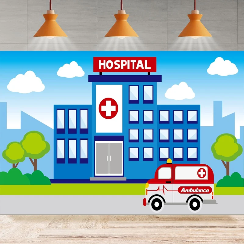 Cartoon Hospital Photography Backdrop Ambulance Medical Healthcare Background Nursing School Nurse Doctor Party Backdrop Wall