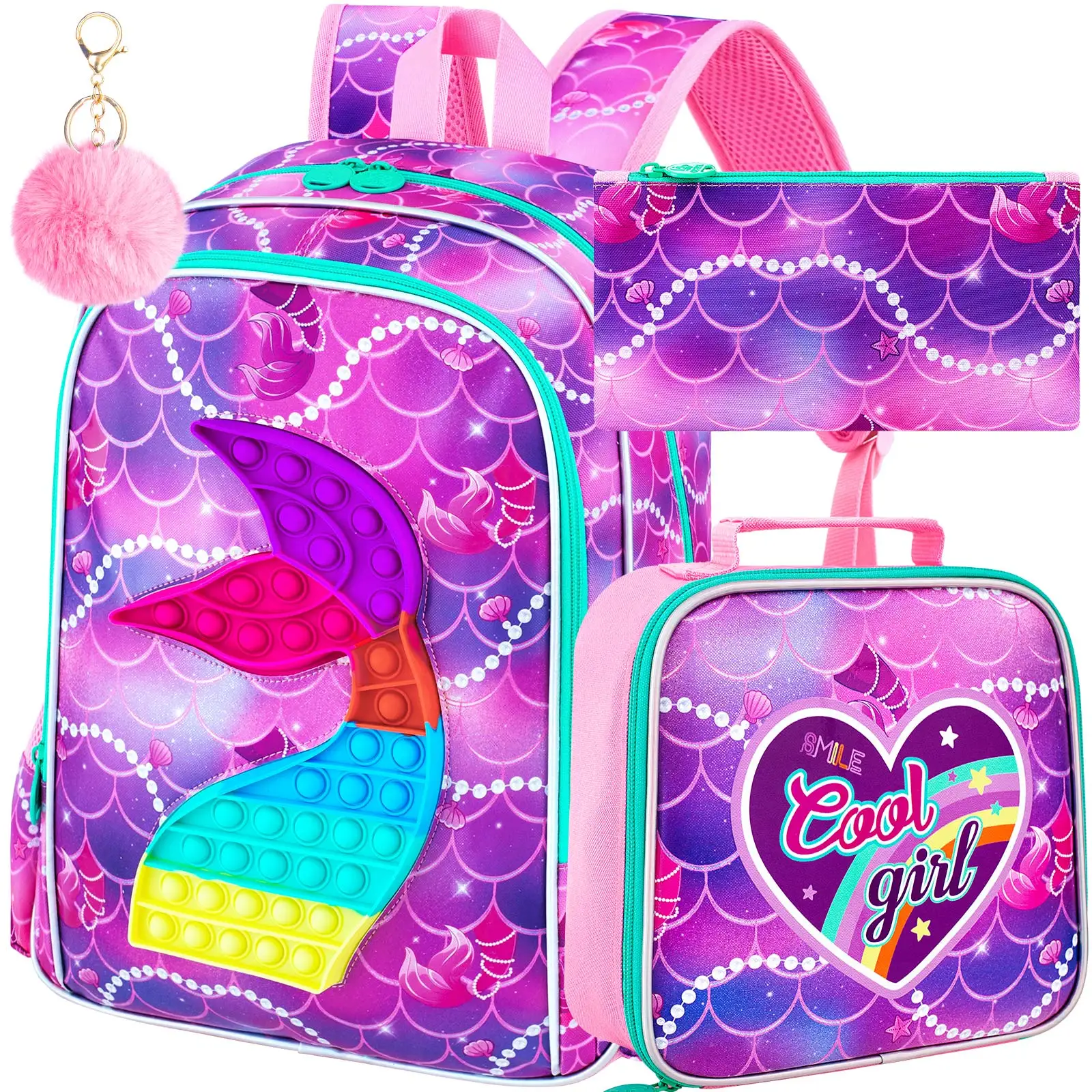 kid's-backpack-3pcs-16-inch-uv-print-mermaid-pop-fidget-girls-school-backpack-set-one-backpack-one-handbag-and-one-pencil-case