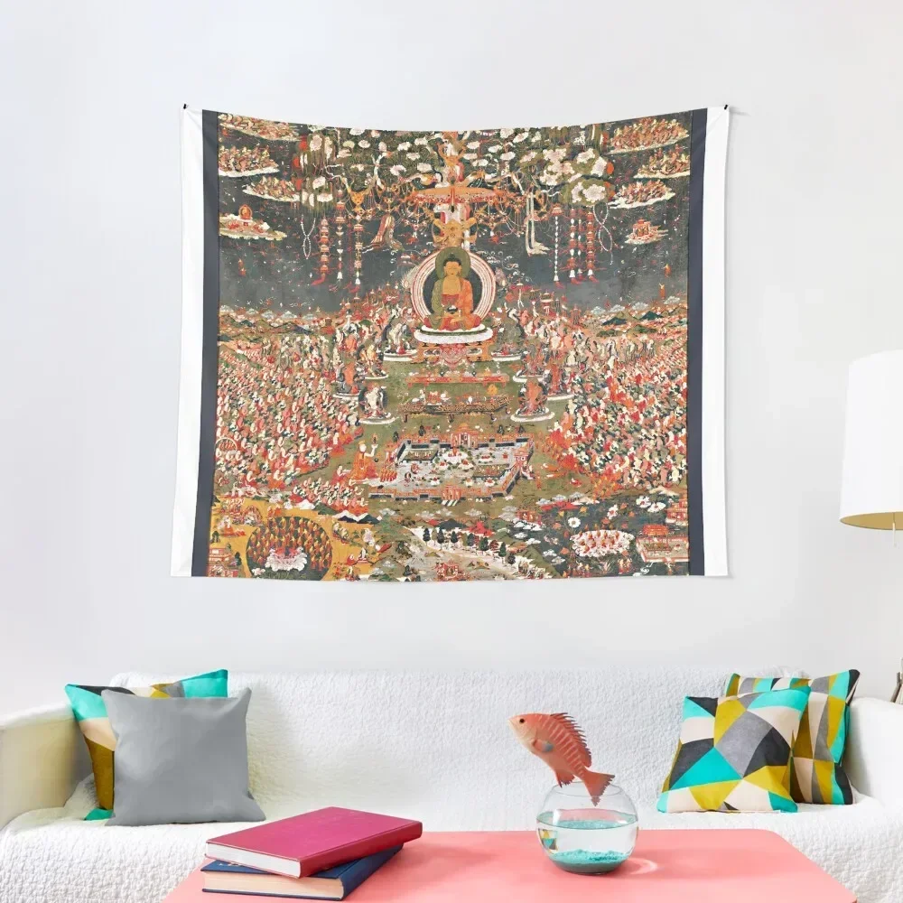 

Mandala 77 Amitabha Buddha Pure Land Sukhavati Tapestry Art Mural Aesthetic Room Decors Tapestry