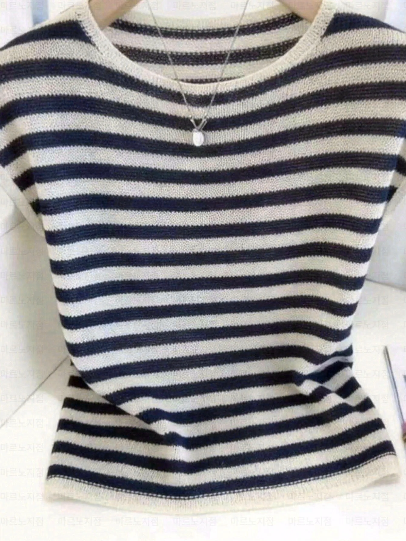 Women's French Striped Knitted Short-Sleeved T-Shirt, Plus Size, Slim Fit, Design Sense