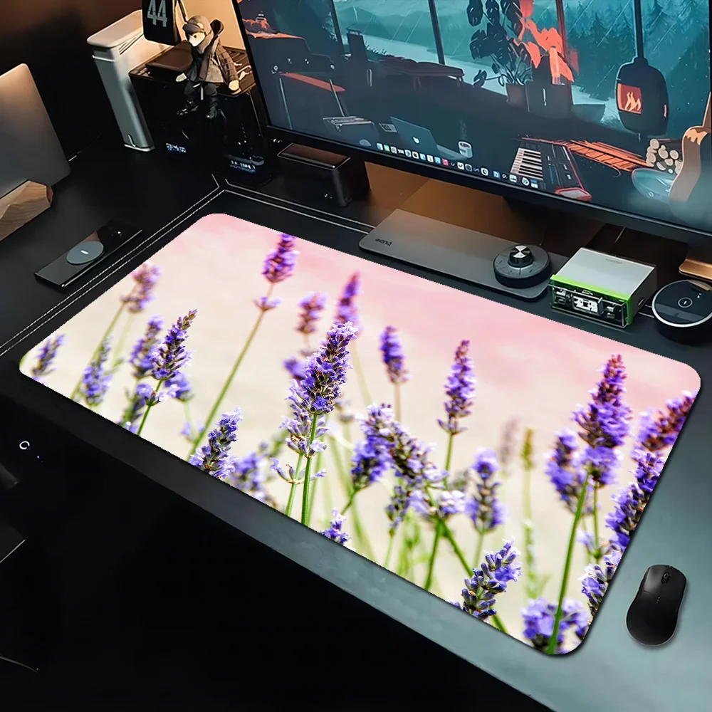 Beautiful Lavender Pattern Soft Gaming Mouse Pad Large Keyboard Pad Topographic Mouse Pad for Keyboard with Anti-Slip TableMat