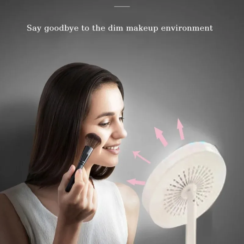 Creative led fan with lights makeup mirror single mirror desktop magnifying mirror fill light beauty mirror small round mirror