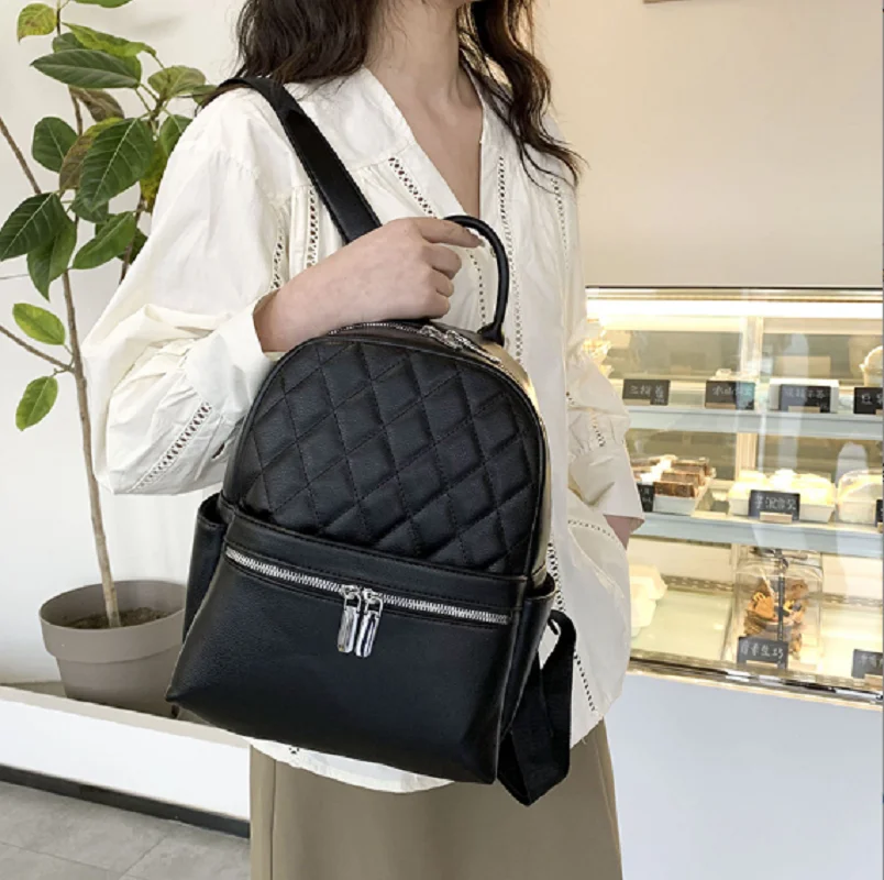 2026 Fashion Luxury Diamond Lattice Leather Backpack Women's Large Capacity School Bags Teenage Girls Travel Shoulder Bags