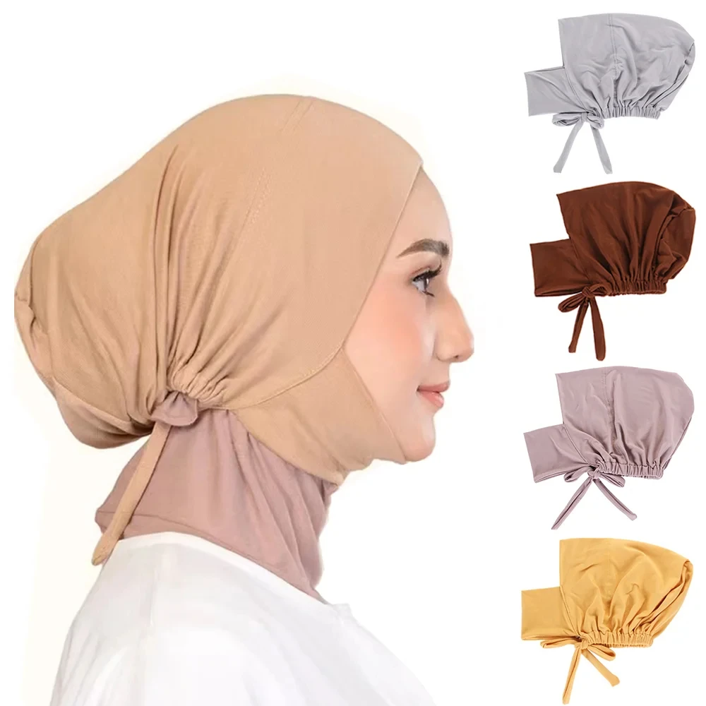 Muslim Wrap Turban Hat Hijab Cap With Adjustable Elastic Headband Inner Hats Islamic Caps Versatile Turbans Head