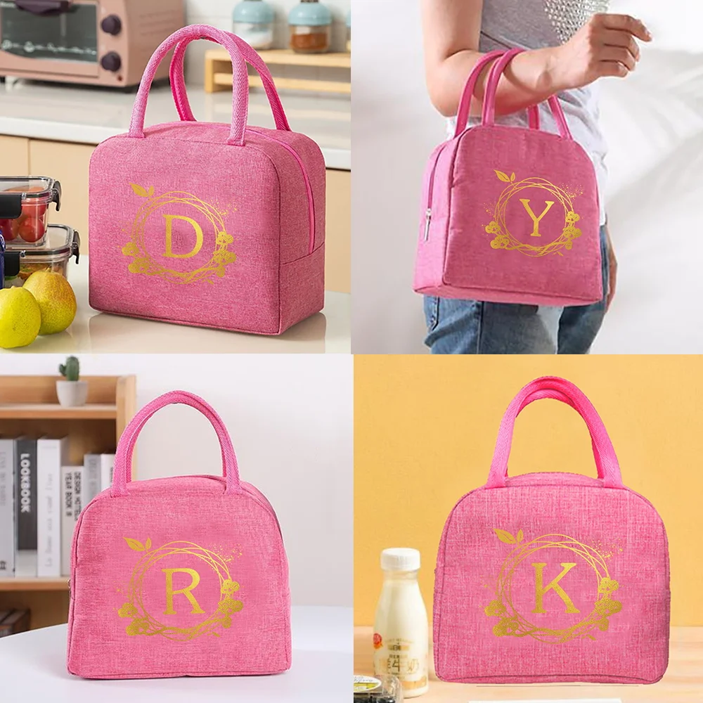 Lunch Bag Thermal Insulated Waterproof Picnic Outdoors Lunch Bags Wreath Letter Print Storage Box Tote Lunch Pouch for Work