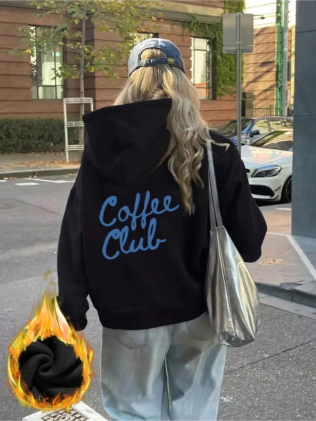 Elegantes Sweatshirt mit Aufdruck „COFFEE CLUB“. |   Stilvoller Langarm-Pullover-Hoodie, Weihnachts- und Winterbekleidung
