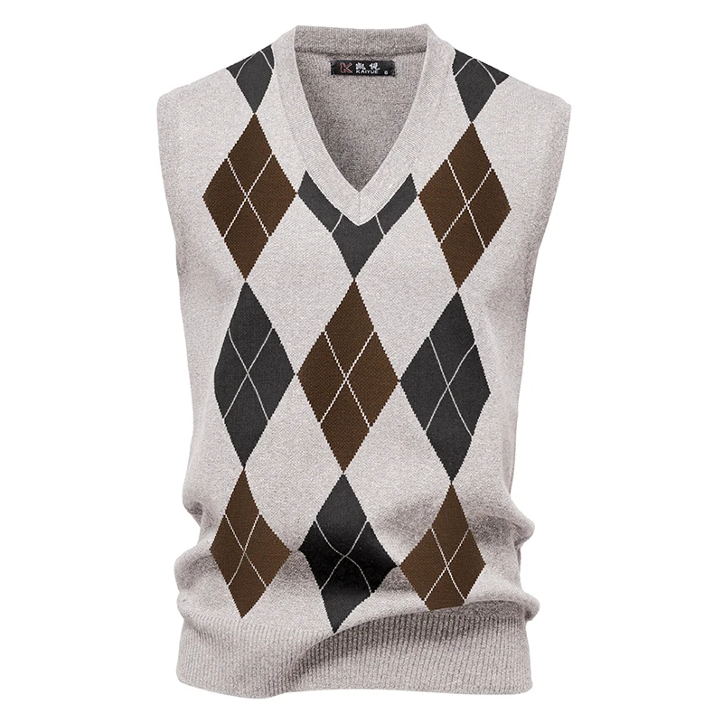 Rompi Rajut Pria Kerah V Tanpa Lengan Pullover Rompi Musim Semi Gugur Hangat Rompi Pria Kasual Elegan Sweater Tank Top