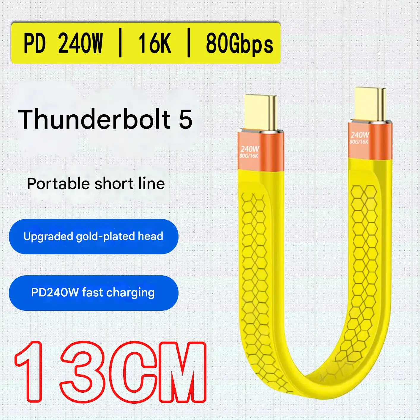Type-C to Type-C Charging Cable, Flat Portable Dual-Head Design, High-Power Compatible, Nickel-Plated Data Cableb