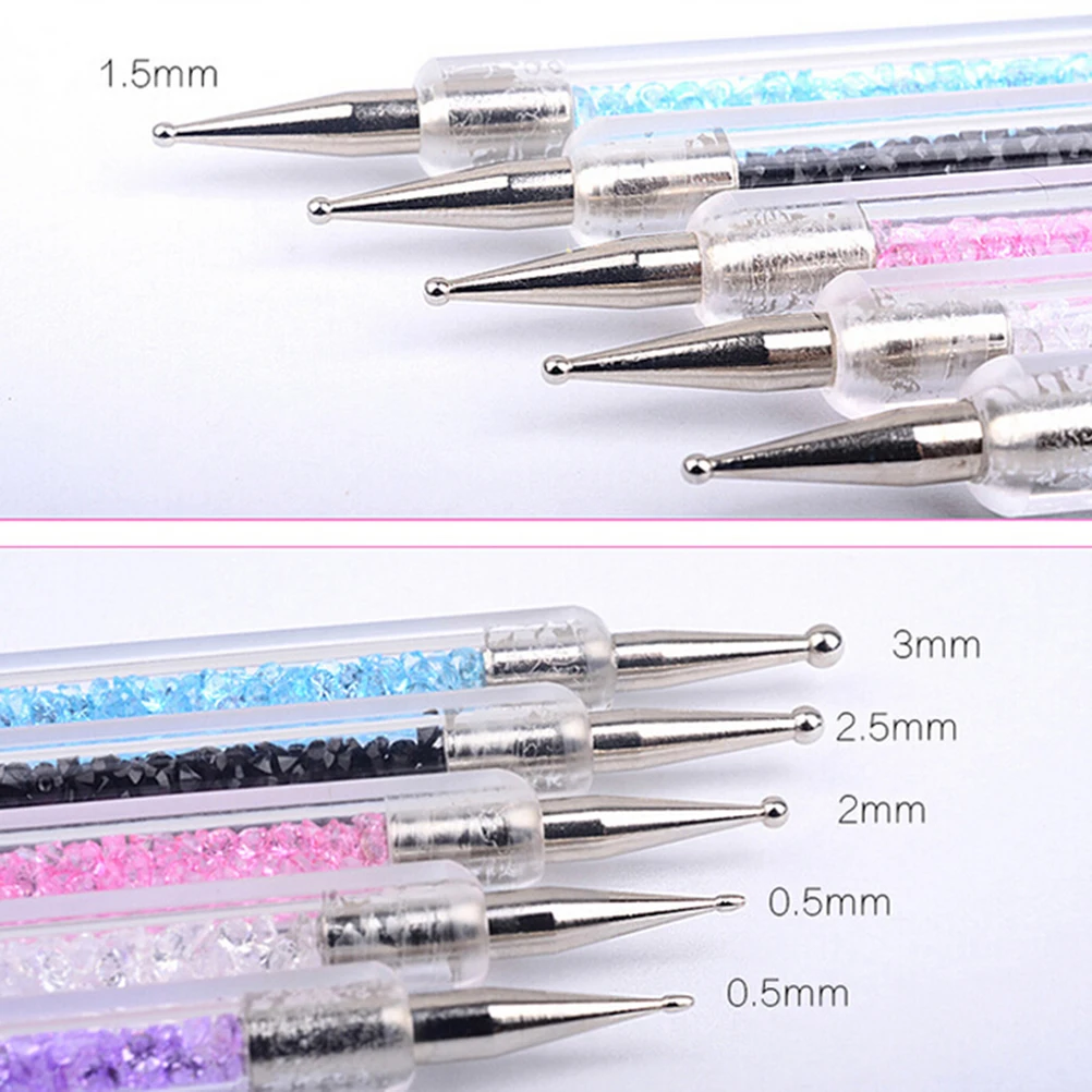 

5pcs Nail Art Dotting Tools 2 Ends Large Small for Professional Crystal Marbleizing Nail Design Dots Flower