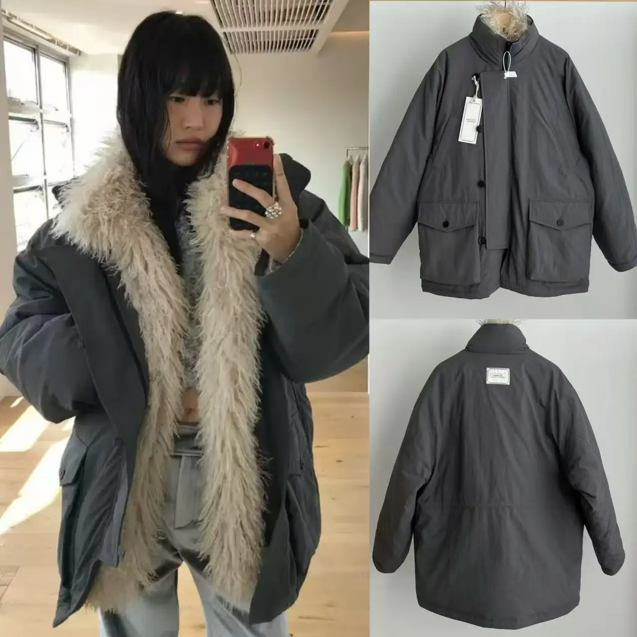 

Detachable Fur Collar down Jaet Thi Warm Overdueflair Design Women's Commute Sle Long Sve Zipper Coat Winter Outerwear