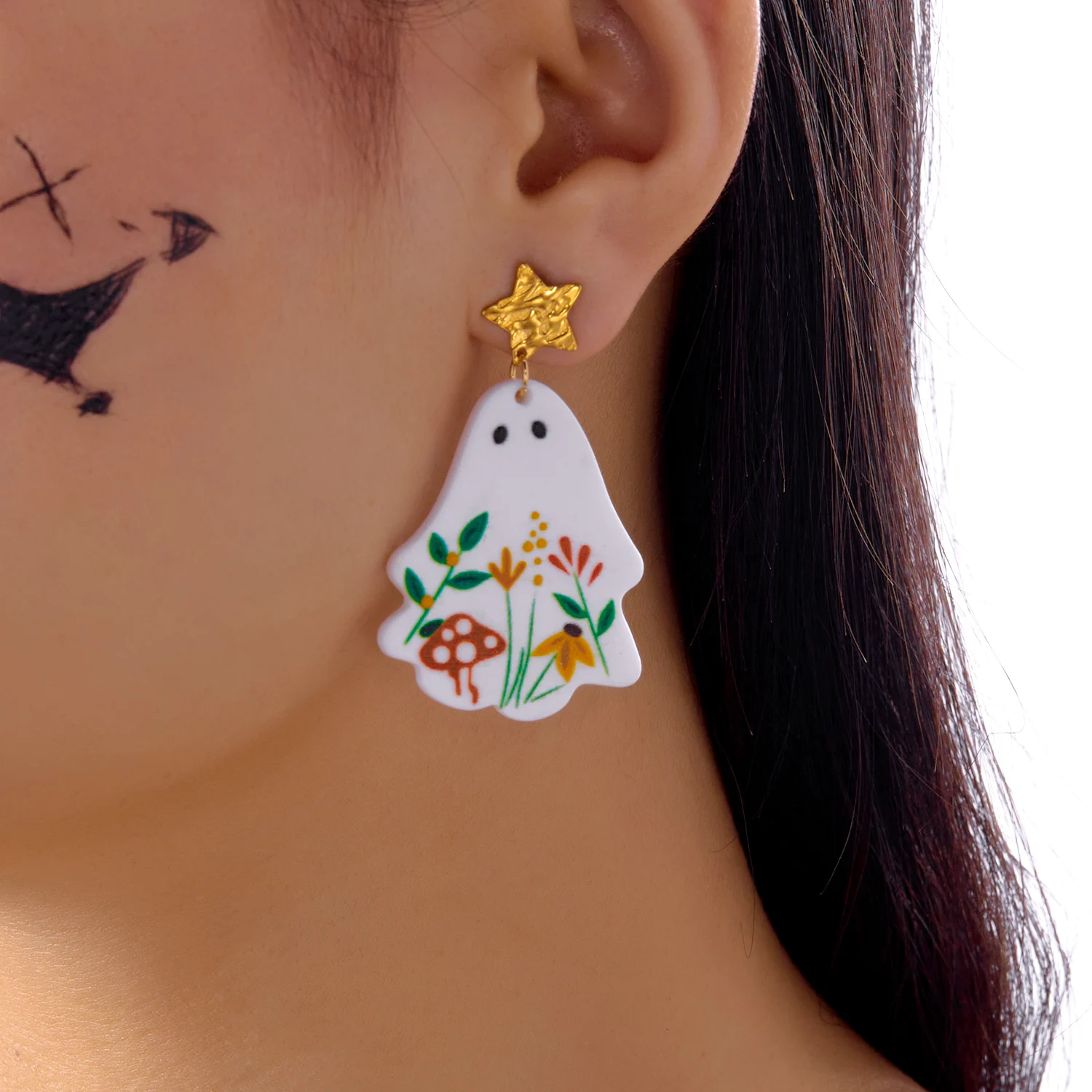 Punk Halloween Geist Ohrringe für Frauen Acryl Cartoon Blume Tropfen Baumeln Ohrring Nette Weiße Geist Urlaub Schmuck Geschenke – Detail 2