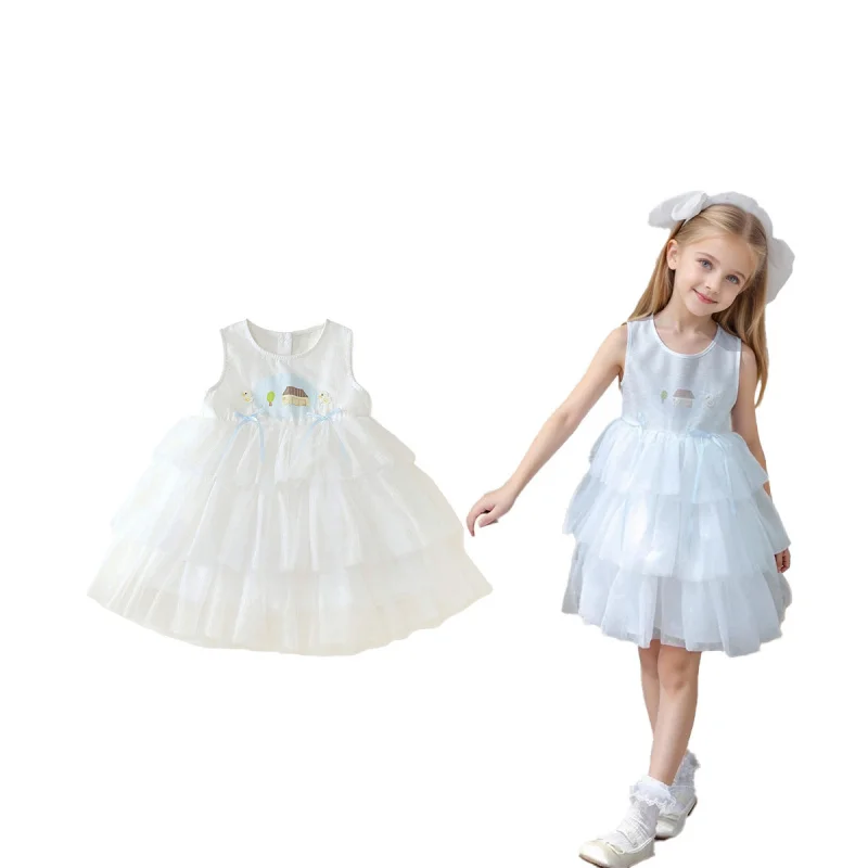 

Girls' Dress2025Summer New Children's Sleeveless Vest Dress Mesh Patchwork Birthday Dress Cake Dress