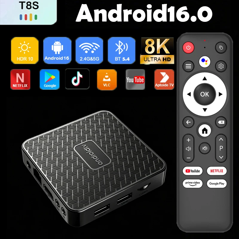 Android 16 Smart TV Box Rockchip RK3518 T8S Wifi6 Google Ass