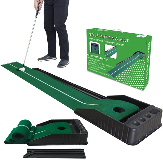 KOFULL Golf Putting Green Mini Golf Putting Mat z powrotem na piłkę do ćwiczeń Putter Narzędzia do treningu wewnątrz/na zewnątrz