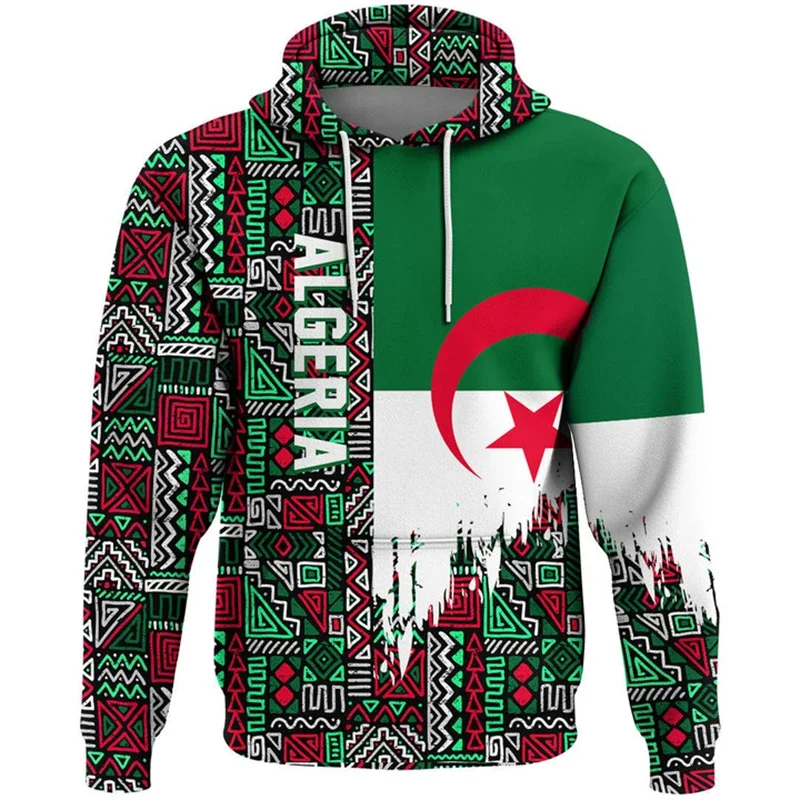

25-26 Africa Algeria Flag Map 3D Printed Men's Hoodie Fashion Outdoor National Emblem Pattern Sportswear 5XL