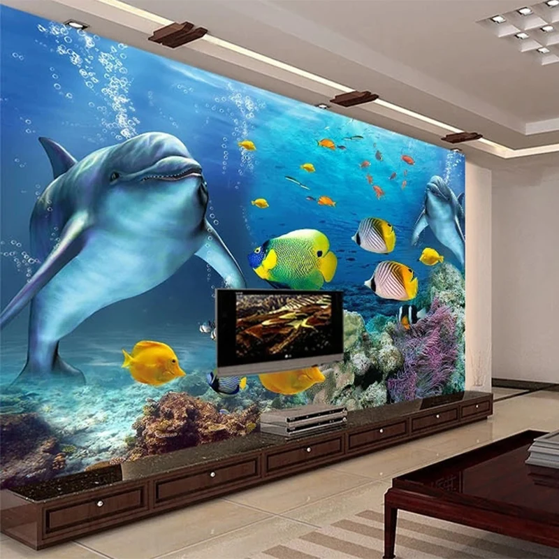 Custom 3D Wall Mural Wallpaper Modern 3D Stereo Dolphin Fishes Animal Fresco Living Room Children's Bedroom Home Decor Backdorp