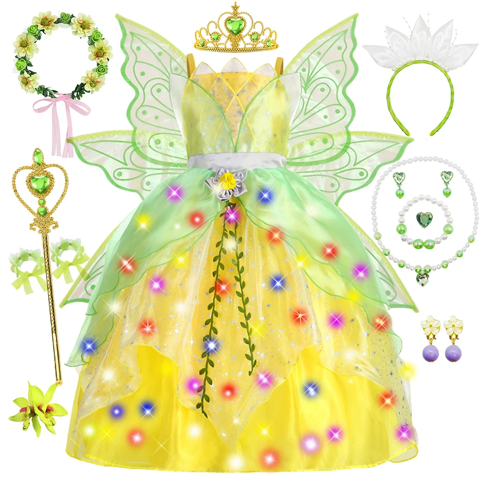 

Tiana Dress Girls Cosplay Princess Costumes Carnival Halloween Party Fancy Deluxe Ball Gown Kids Elegant Outfits Fairy Clothes