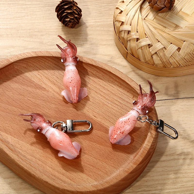 PVC Simulation Seafood Squid Keychain Fun Food Toy Model Ornament Pendant Simulation Food Keychain