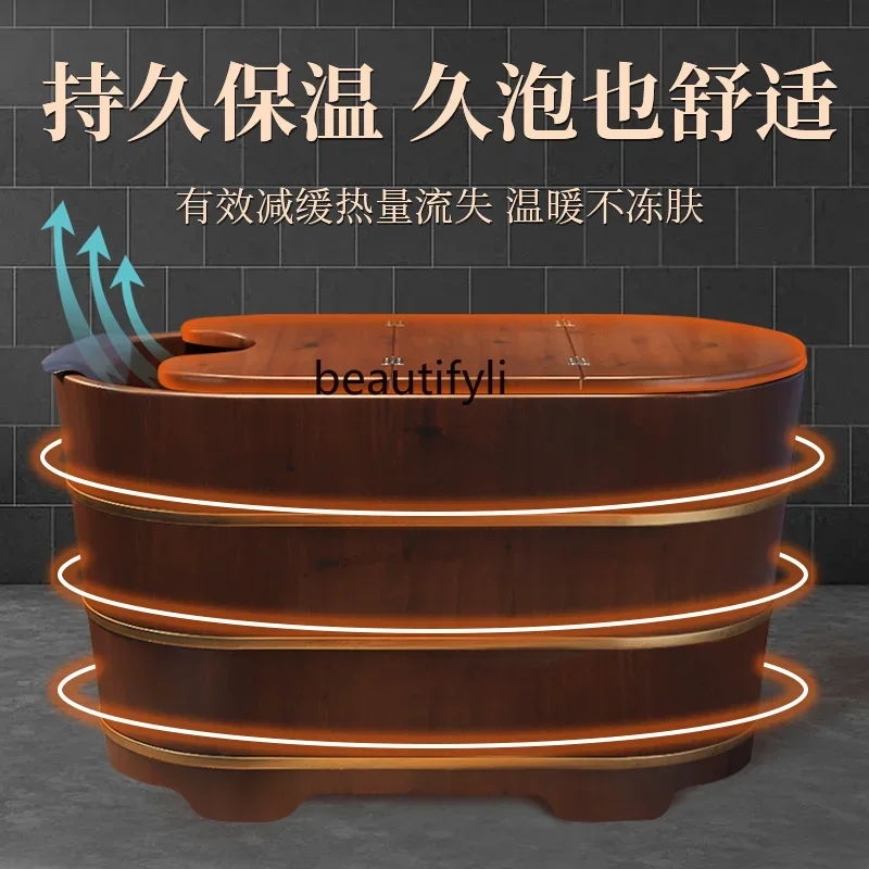 Cypress Barrel Bath Solid Wood Bath Bucket Adult Home Use Heightened Bathtub Fumigation Dual-Use Adult   Barrel