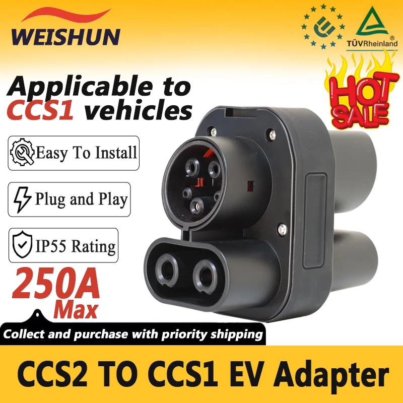 CCS2 TO CCS1 SAE J1722 EV Adapter 250A Max 250KW 1000V DC Fast EV Charging Converter