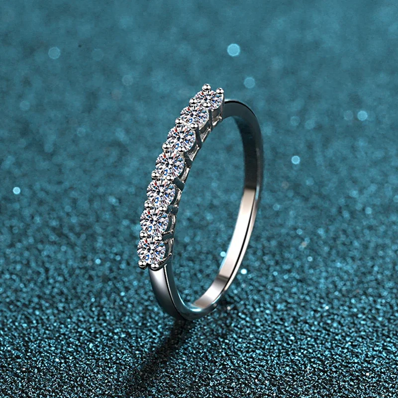 Smyoue 0.28/0.7CTTW D Vvs1 Moissanite Rings for Women 7 Gems Sparkling S925 Sterling Silver Wedding Band Match Diamomd Wholesale